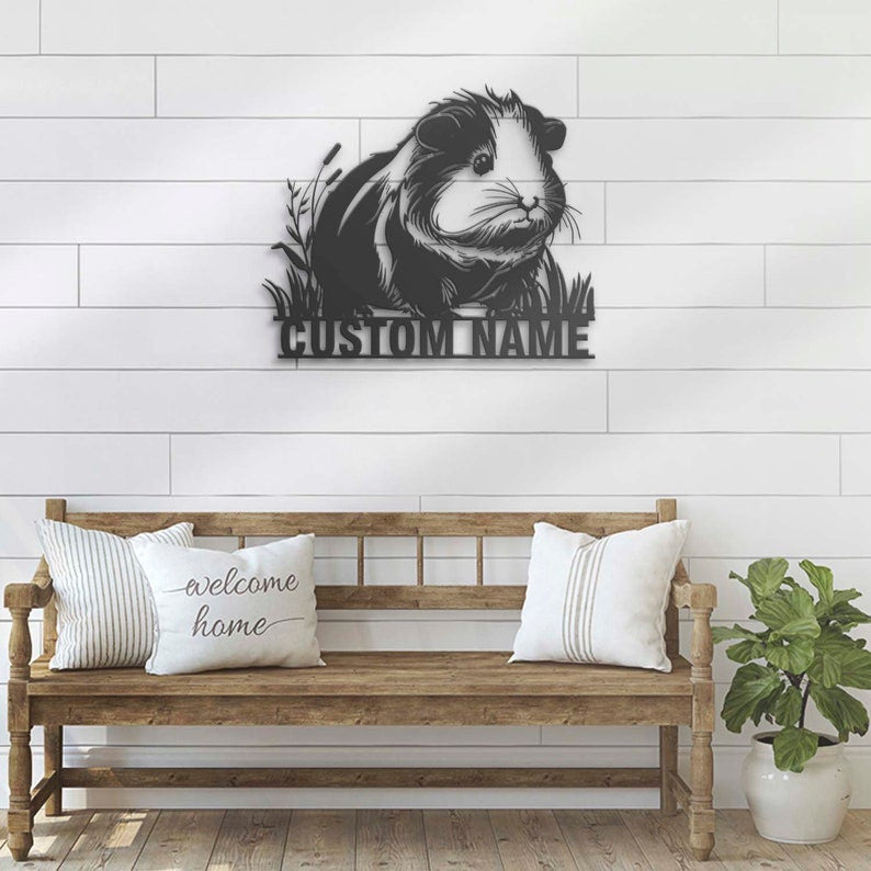 Custom Guinea Pig Metal Wall Art LED Light Personalized Cavy Lover Name Sign Home Decor Kid Nursery Rodent Belonging Animal Decoration Gift