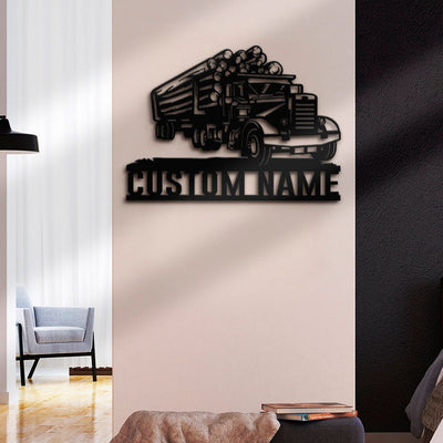 Custom Logging Truck Driver Metal Wall Art LED Light Personalized Trucker Name Sign Home Decor 18 wheeler Decoration Birthday Father's Day