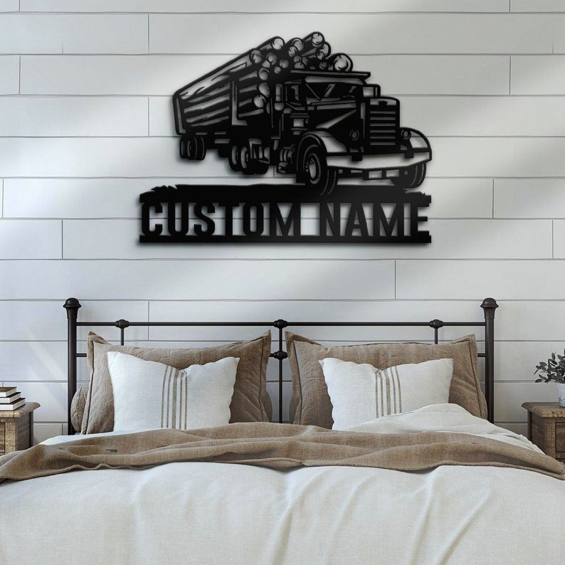 Custom Logging Truck Driver Metal Wall Art LED Light Personalized Trucker Name Sign Home Decor 18 wheeler Decoration Birthday Father's Day