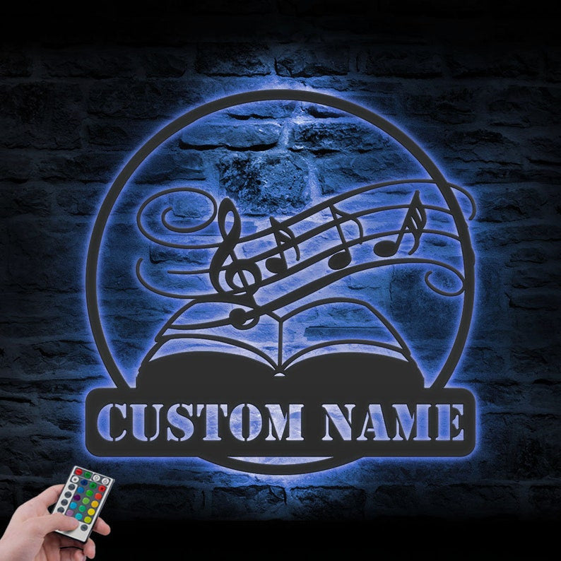 Custom Music Teacher Metal Wall Art LED Light Personalized Musical Notes Name Sign Home Decor Songwriter Decoration Music Lover Christmas