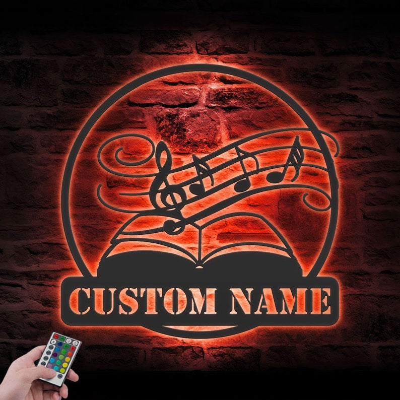 Custom Music Teacher Metal Wall Art LED Light Personalized Musical Notes Name Sign Home Decor Songwriter Decoration Music Lover Christmas
