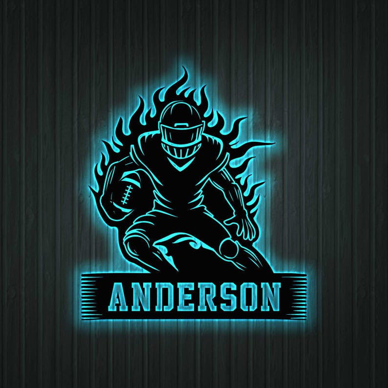 Custom US Football Player Metal Sign with LED lights, Football Player Name Sign, Football Lover Gift, Boys Room Decor, Sport Room Decor
