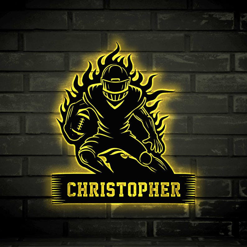 Custom US Football Player Metal Sign with LED lights, Football Player Name Sign, Football Lover Gift, Boys Room Decor, Sport Room Decor