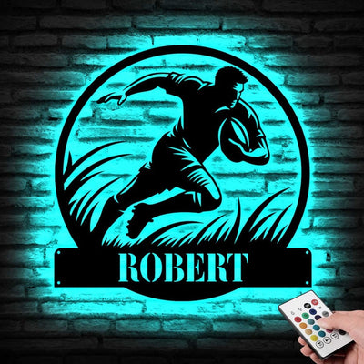 Custom Rugby Metal Sign with LED lights, Rugby Gift, Rugby Player Gift, Birthday Gift for Him, Sports Sign, Rugby Player Name Sign