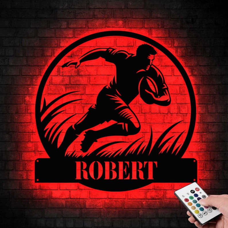 Custom Rugby Metal Sign with LED lights, Rugby Gift, Rugby Player Gift, Birthday Gift for Him, Sports Sign, Rugby Player Name Sign