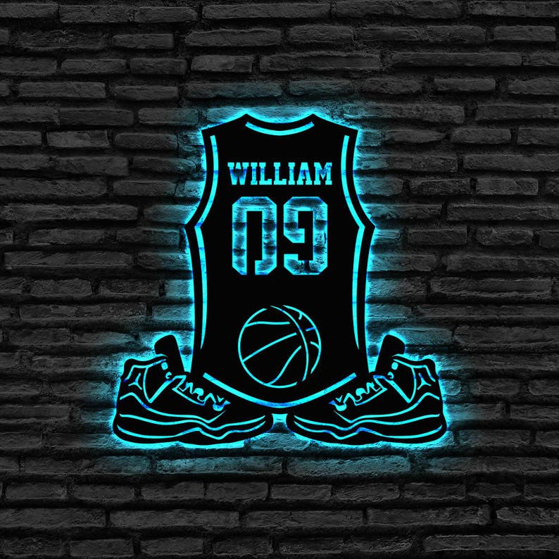 Custom Basketball Metal Sign Led Lights, Basketball Fan Gift, Personalized Metal Sport Sign, Custom Metal Jersey