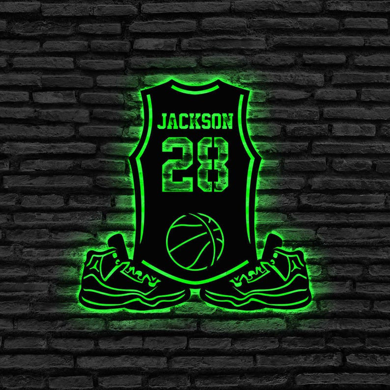Custom Basketball Metal Sign Led Lights, Basketball Fan Gift, Personalized Metal Sport Sign, Custom Metal Jersey