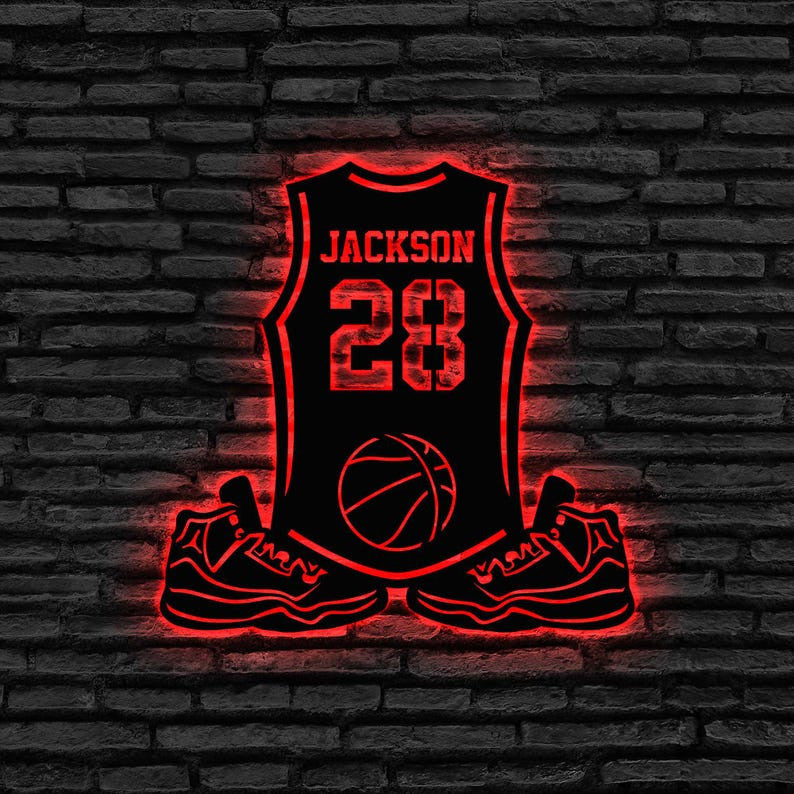Custom Basketball Metal Sign Led Lights, Basketball Fan Gift, Personalized Metal Sport Sign, Custom Metal Jersey