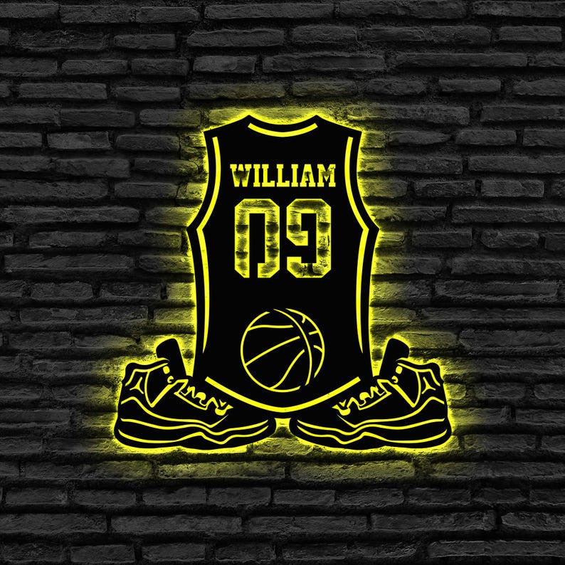 Custom Basketball Metal Sign Led Lights, Basketball Fan Gift, Personalized Metal Sport Sign, Custom Metal Jersey