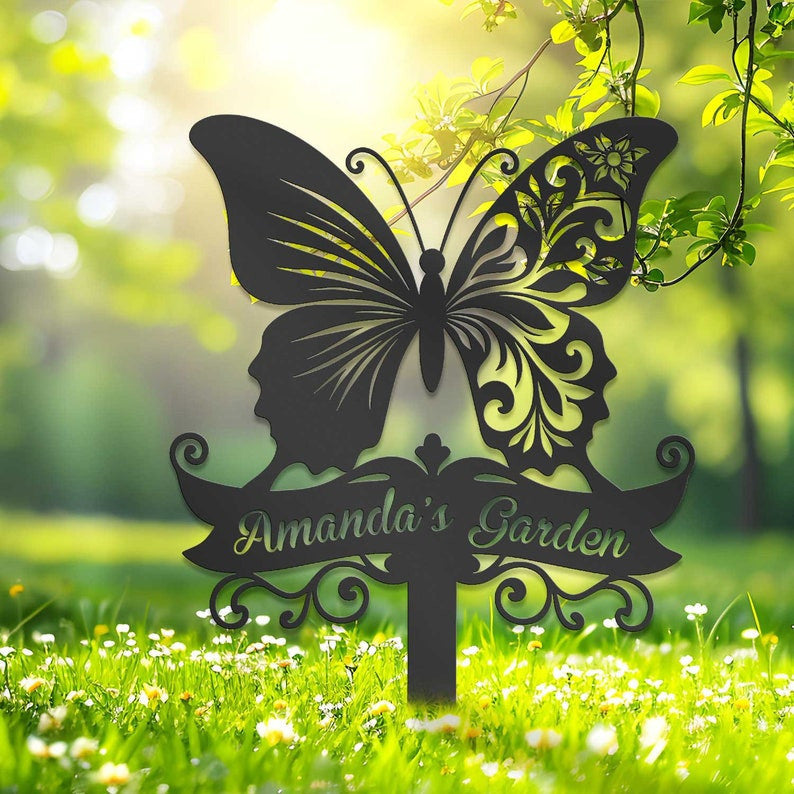 Personalized Butterfly Garden Stake, Butterfly Flower Sign, Butterfly Decor, Gardener Gift, Yard Decor, Custom Garden Name Sign,Gift For Mom
