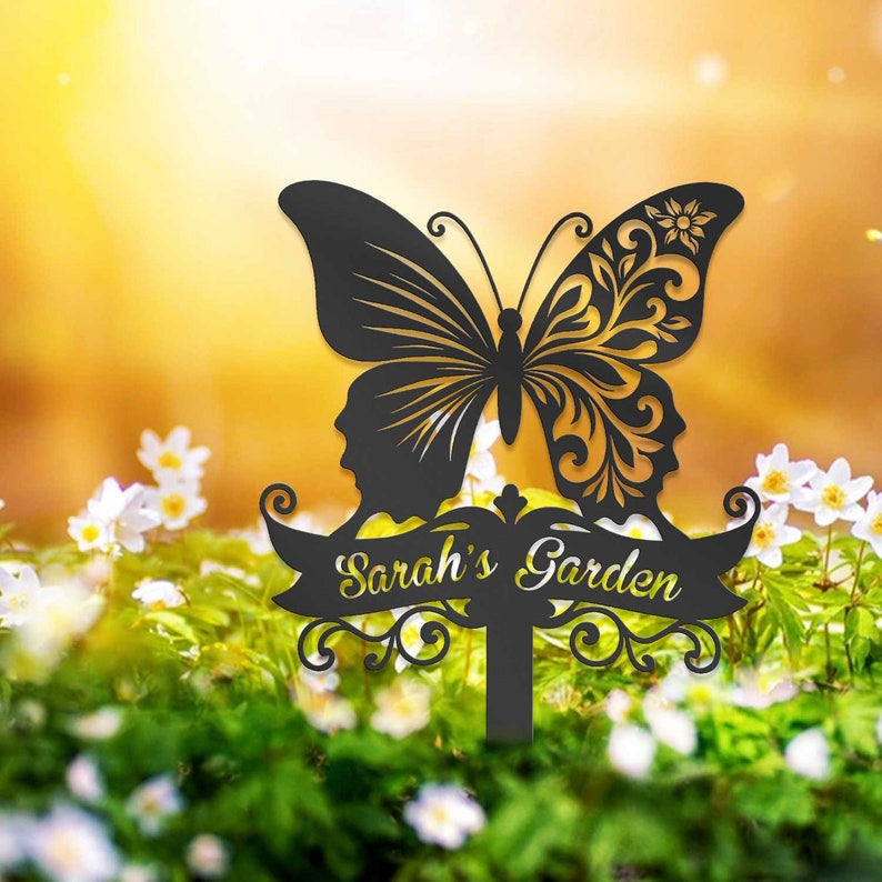 Personalized Butterfly Garden Stake, Butterfly Flower Sign, Butterfly Decor, Gardener Gift, Yard Decor, Custom Garden Name Sign,Gift For Mom