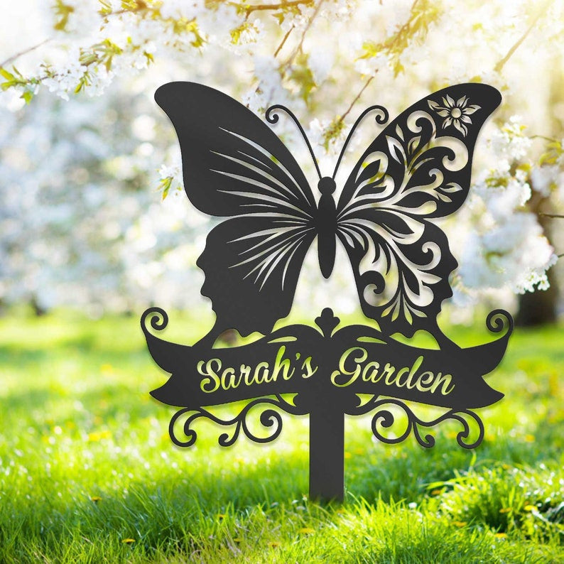 Personalized Butterfly Garden Stake, Butterfly Flower Sign, Butterfly Decor, Gardener Gift, Yard Decor, Custom Garden Name Sign,Gift For Mom