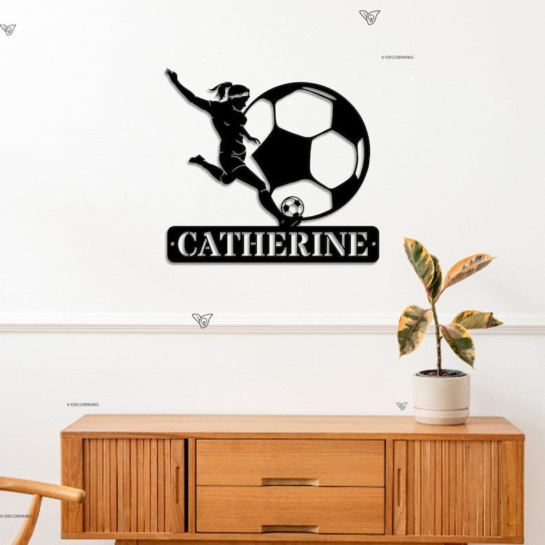 Custom Female Soccer Metal Sign with LED Lights, Custom Football Player Name Sign, Girl Football Metal Sign, Gift for Her, Football Wal Art