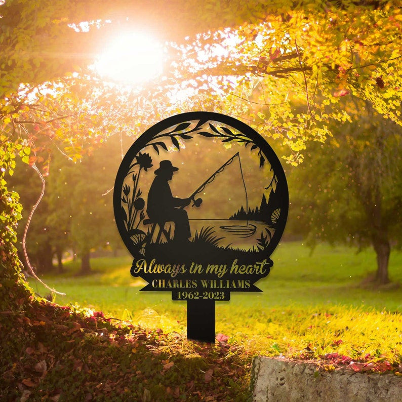 Custom Hunting Memorial Sign, Fisherman Memorial Gift, Grave Marker, Fishing Lover Gift, Sympathy Sign, Remembrance Stake, Dad Loss Gift