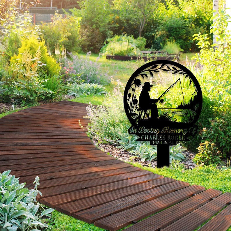Custom Hunting Memorial Sign, Fisherman Memorial Gift, Grave Marker, Fishing Lover Gift, Sympathy Sign, Remembrance Stake, Dad Loss Gift