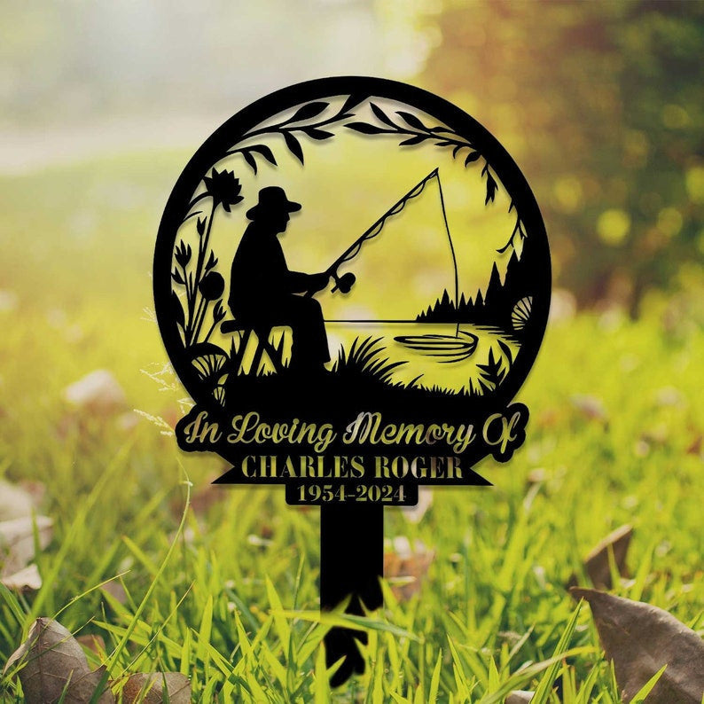 Custom Hunting Memorial Sign, Fisherman Memorial Gift, Grave Marker, Fishing Lover Gift, Sympathy Sign, Remembrance Stake, Dad Loss Gift