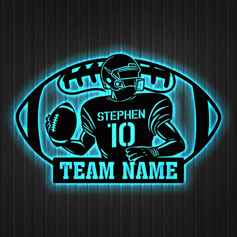 Custom American Football Metal Sign with LED Light, US Football Team Gift, Football Player Name Sign, Football Lover Gift, Sport Room Decor
