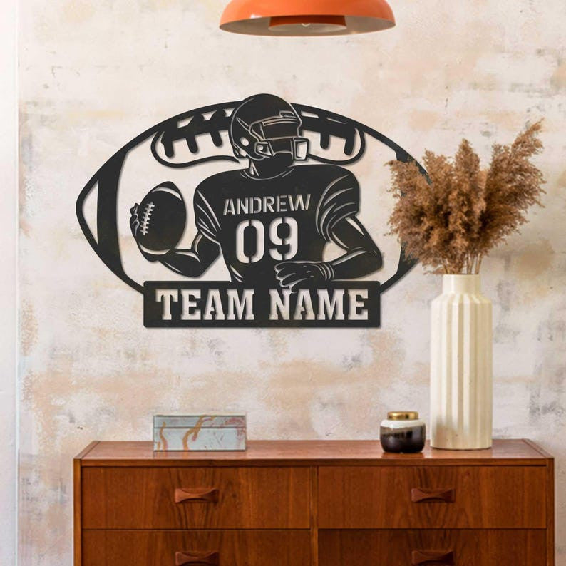 Custom American Football Metal Sign with LED Light, US Football Team Gift, Football Player Name Sign, Football Lover Gift, Sport Room Decor