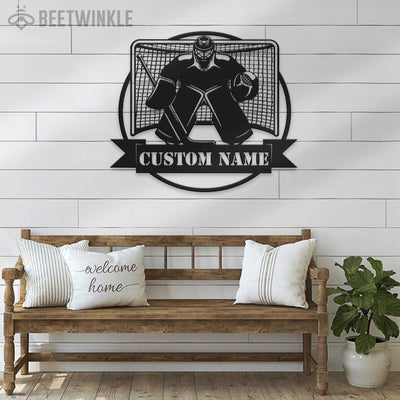 Custom Ice Hockey Player Metal Wall Art LED Light Personalized Man Hockey Goaltender Name Sign Home Decor Male Goalie Decoration Christmas