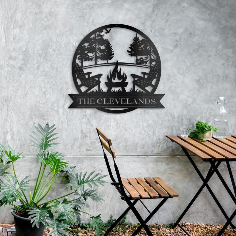 Camping Metal Name Signs | Metal Wall Art | Last Name Sign | Custom Name Sign | Personalized Wedding Gift | Custom Metal Art | Metal Forest Wall Art
