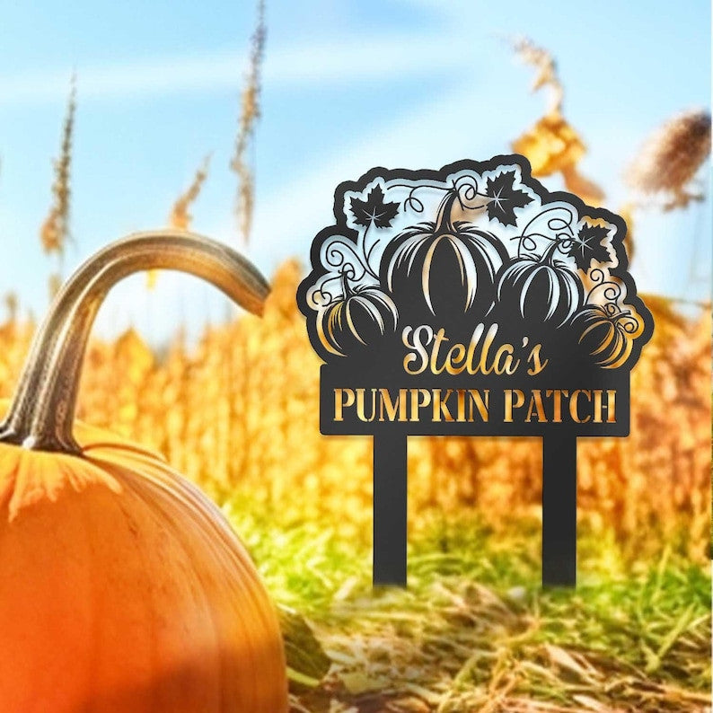Personalized Pumpkin Garden Stake, Pumpkin Patch Garden Metal Sign, Happy Fall Decor, Thanksgiving Decor, Yard Sign, Garden Decor