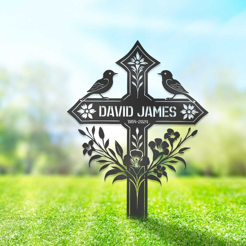 Custom Metal Memorial Cross, Grave Marker, Sympathy Gifts, Remembrance Gift, Lawn Metal Cross, Garden Stake, Memorial Gift