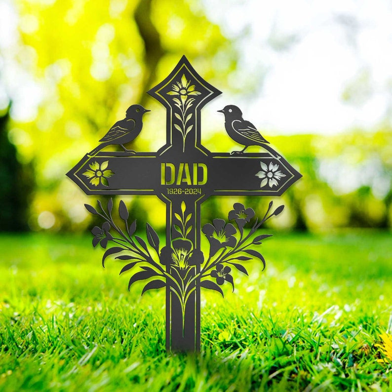 Custom Metal Memorial Cross, Grave Marker, Sympathy Gifts, Remembrance Gift, Lawn Metal Cross, Garden Stake, Memorial Gift