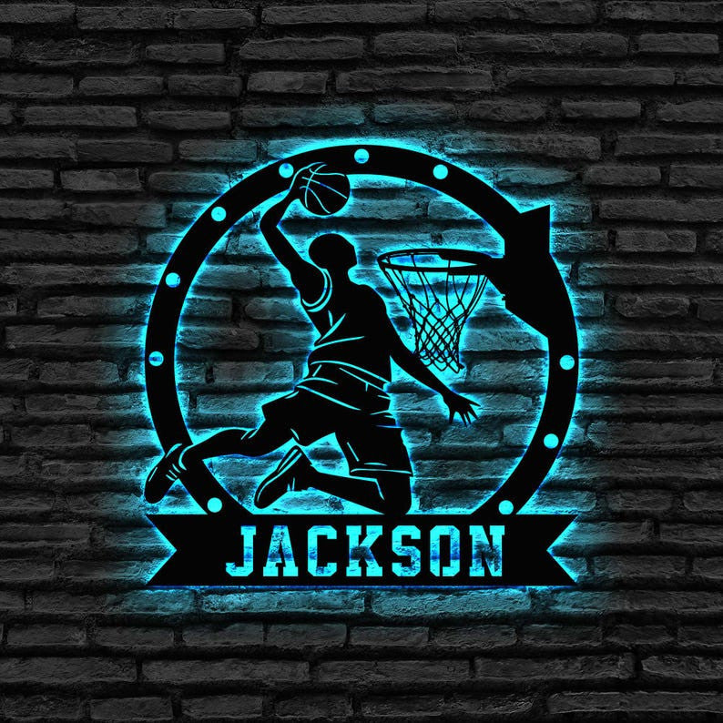 Personalized Basketball Metal Wall Art with Led Light, Custom Basketball Player Name Sign, Basketball Metal Sign, Basketball Lover Gift