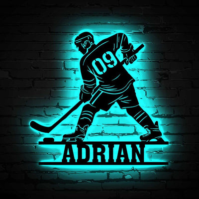 Custom Ice Hocey Metal Sign with Led lights, Personalized Hockey Player Sign, Hockey Player Gift, Hockey Gifts, Boys Room Decor