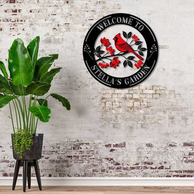 Personalised Cardinal Garden Sign, Metal Red Cardinal, Cardinal on Dogwood Flower, Cardinal Bird Wall Decor, Gifts for Mom/ Grandma