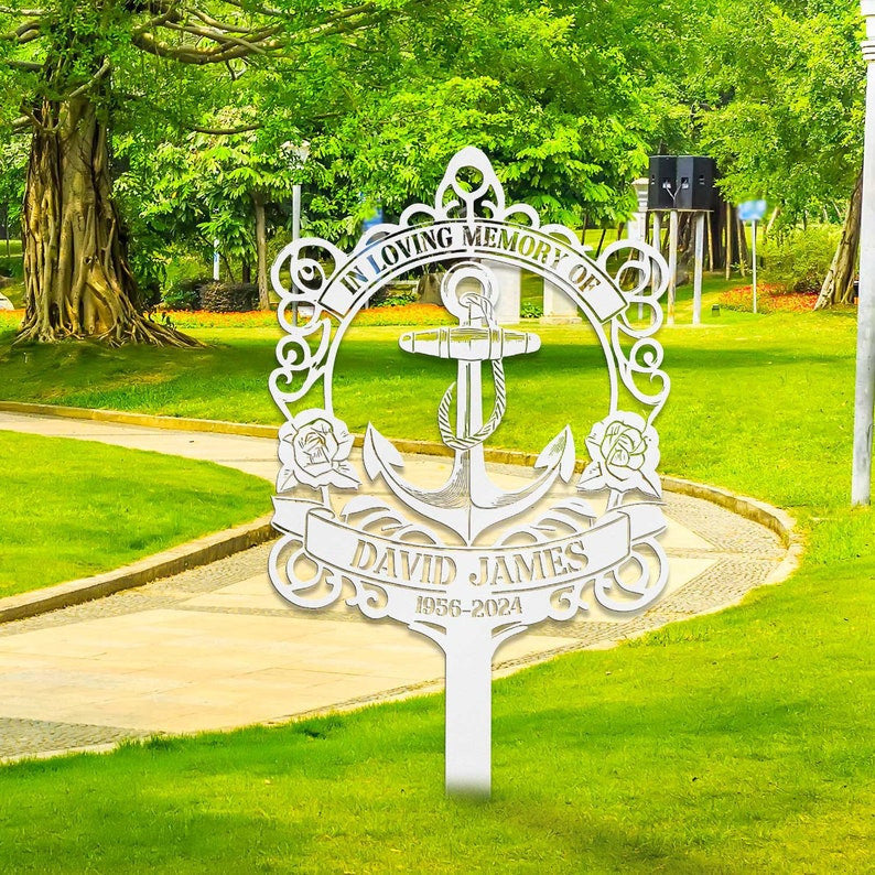 Personalized Sailor Memorial Stake, Metal Anchor Sign, Captain Sailor Sign, Sympathy Sign, Grave Marker, Remembrance Stake