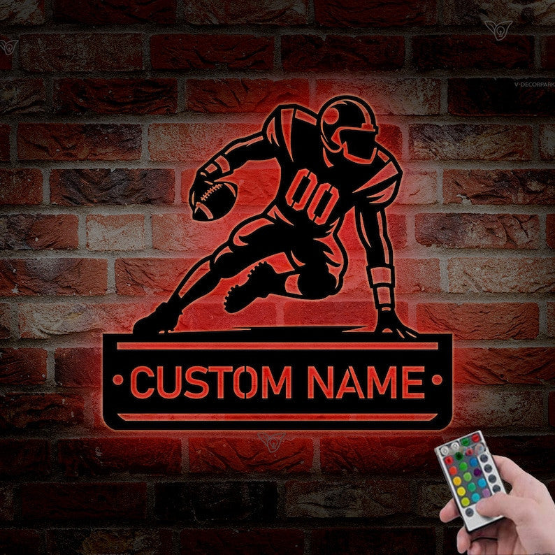 Personalized American Football Player Metal Sign LED Light, Football Name Sign, US Football Player Gift, Football Coach Gift, Sport Sign