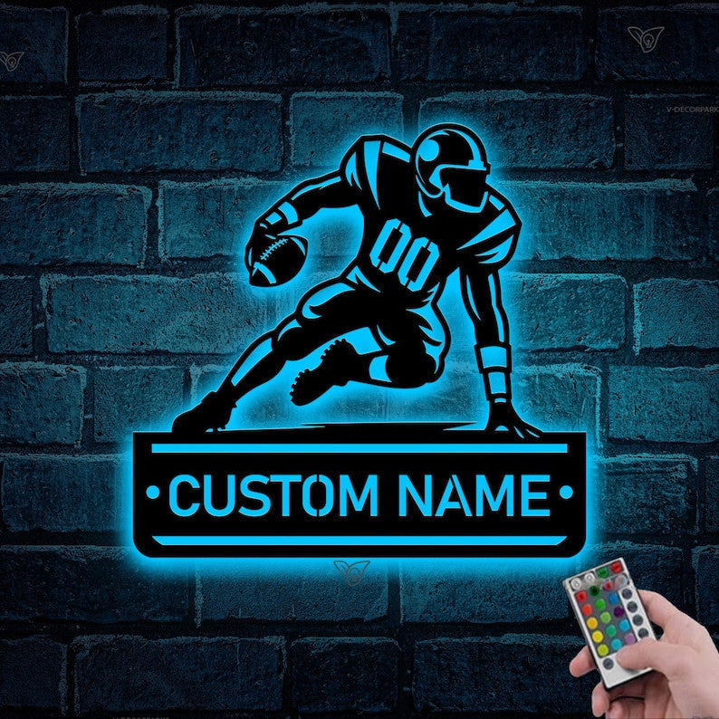 Personalized American Football Player Metal Sign LED Light, Football Name Sign, US Football Player Gift, Football Coach Gift, Sport Sign