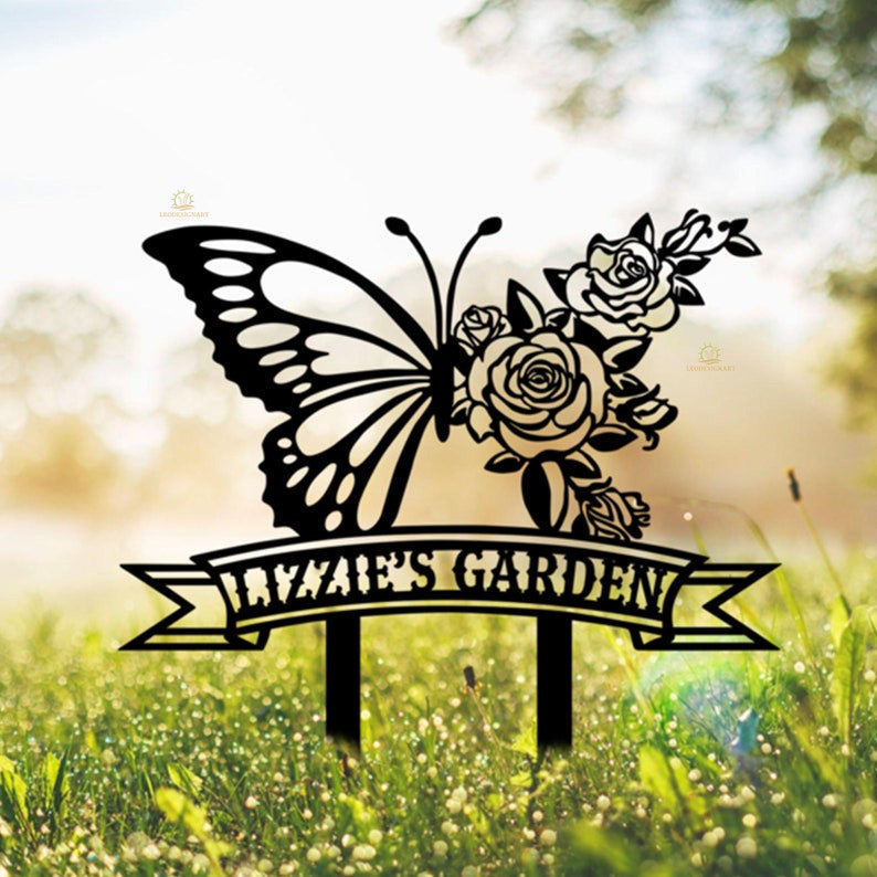 Personalized Butterfly Garden Sign, Butterfly Flower Stake, Personalized Garden Sign, Gardener Christmas Gift, Custom Garden Name Sign