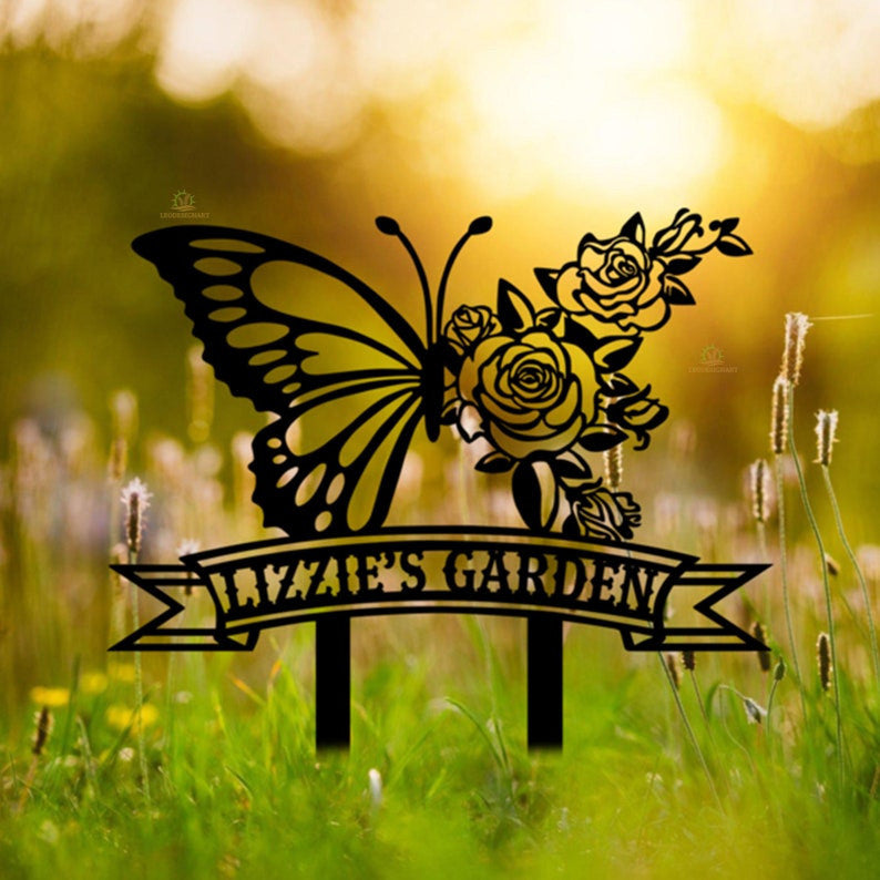 Personalized Butterfly Garden Sign, Butterfly Flower Stake, Personalized Garden Sign, Gardener Christmas Gift, Custom Garden Name Sign