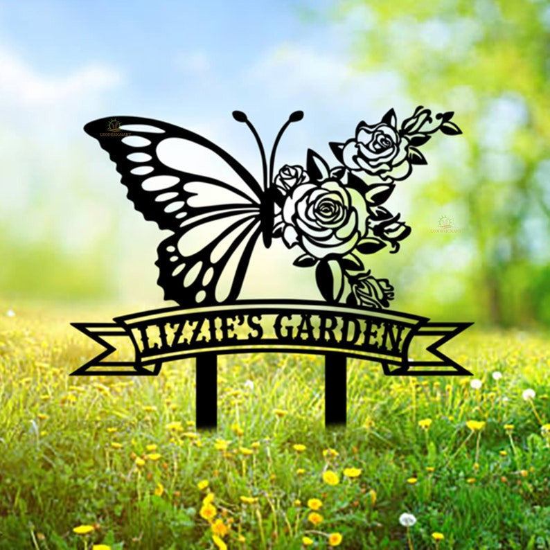 Personalized Butterfly Garden Sign, Butterfly Flower Stake, Personalized Garden Sign, Gardener Christmas Gift, Custom Garden Name Sign