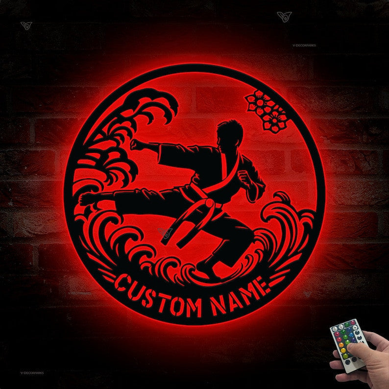 Custom Boy Karate Martial Arts Metal Sign with LED Light, Martial Arts Sign, Kid Karate Sign, Kids Room Decor, Gift for Him