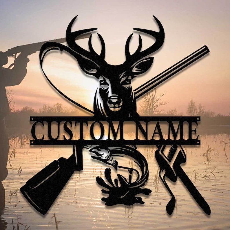 Deer Hunting Fish Hook Metal Sign LED Lights, Deer Hunting Neon Signs, Deer hunting Metal Wall Art LED, Deer Hunting Gift, Deer Decor Cabin