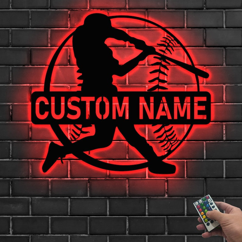 Custom Baseball Sign, Baseball Player Gift, Baseball Metal Wall With LED Light, Gift For Kid, Custom Kid Name, Game Room Decor, Wall Hanger