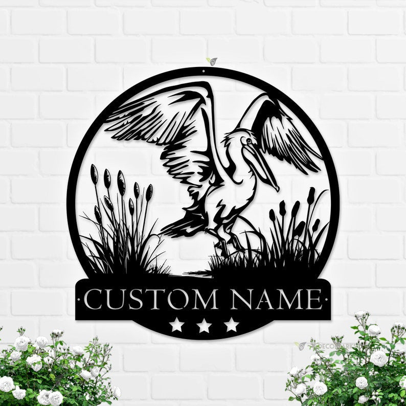 Personalized White Pelican Metal Wall Art Custom Pelican Hunting Lover Name Sign Pelican Decor Home Decor Bird Nursery Decoration US Pelican