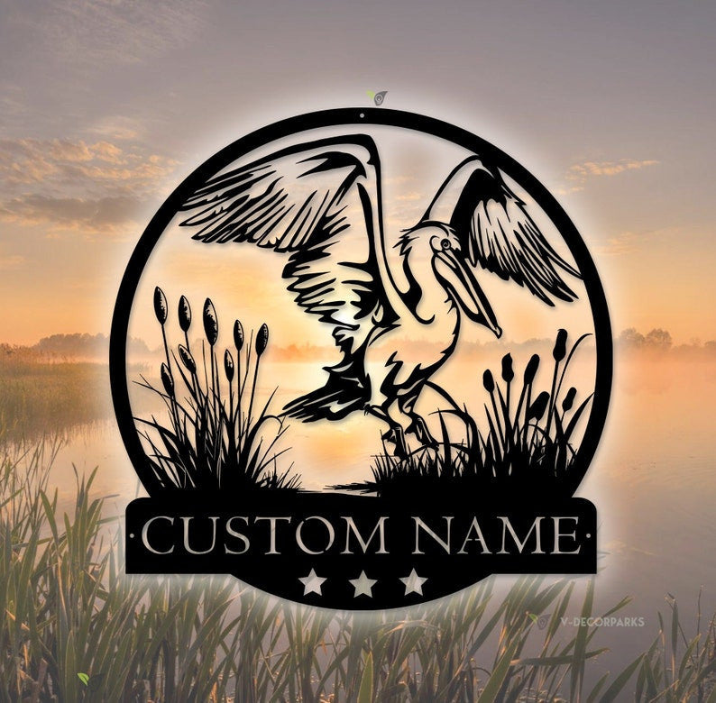 Personalized White Pelican Metal Wall Art Custom Pelican Hunting Lover Name Sign Pelican Decor Home Decor Bird Nursery Decoration US Pelican