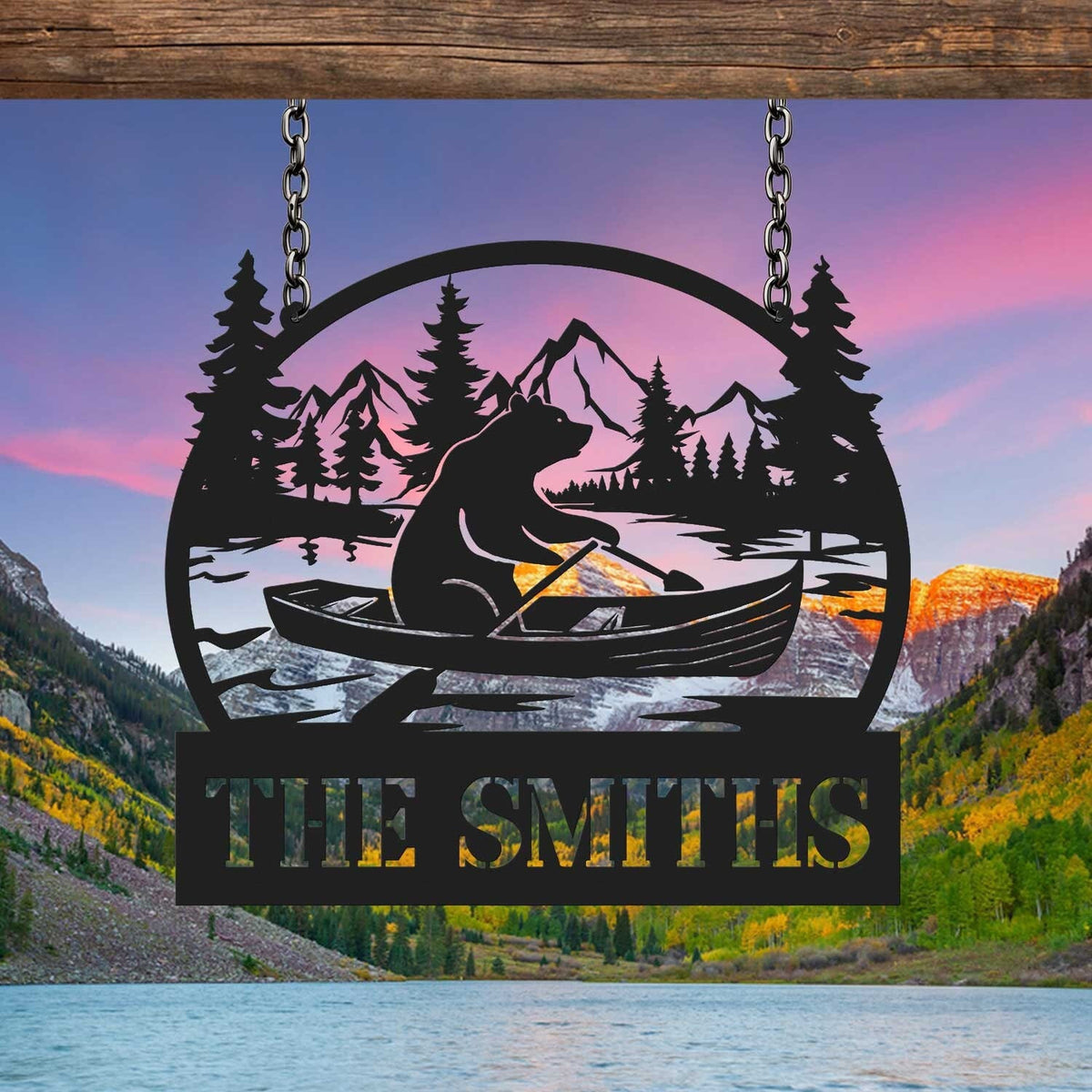 Custom Bear Paddling Metal Sign Bear Cabin Sign Personalized Family Name Sign Bear Metal Sign Outdoor Decor Hunting Sign Gift For Dad