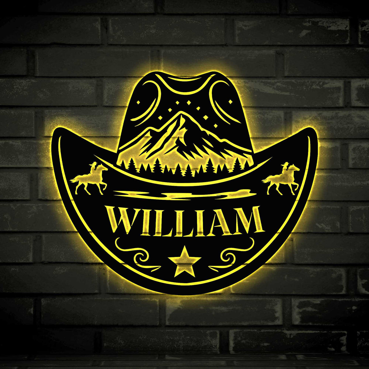 Custom Cowgirl Hat Metal Wall Art Led Light Cowgirl Hat Metal Name Sign Personalized Cowgirl Name Sign Cowgirl Gift