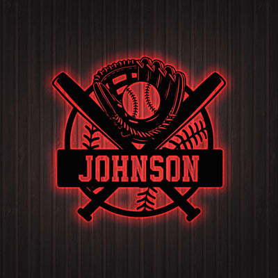 Personalized Baseball Name Sign With Led Light Custom Baseball Metal Sign Baseball Player Name Sign Sport Theme Room Decor