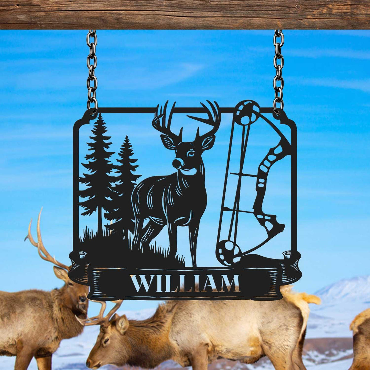 Custom Deer Bow Hunting Metal Sign Custom Deer Cabin Sign Hunting Gift Gift For Hunter Cabin Decor Housewarming Gift