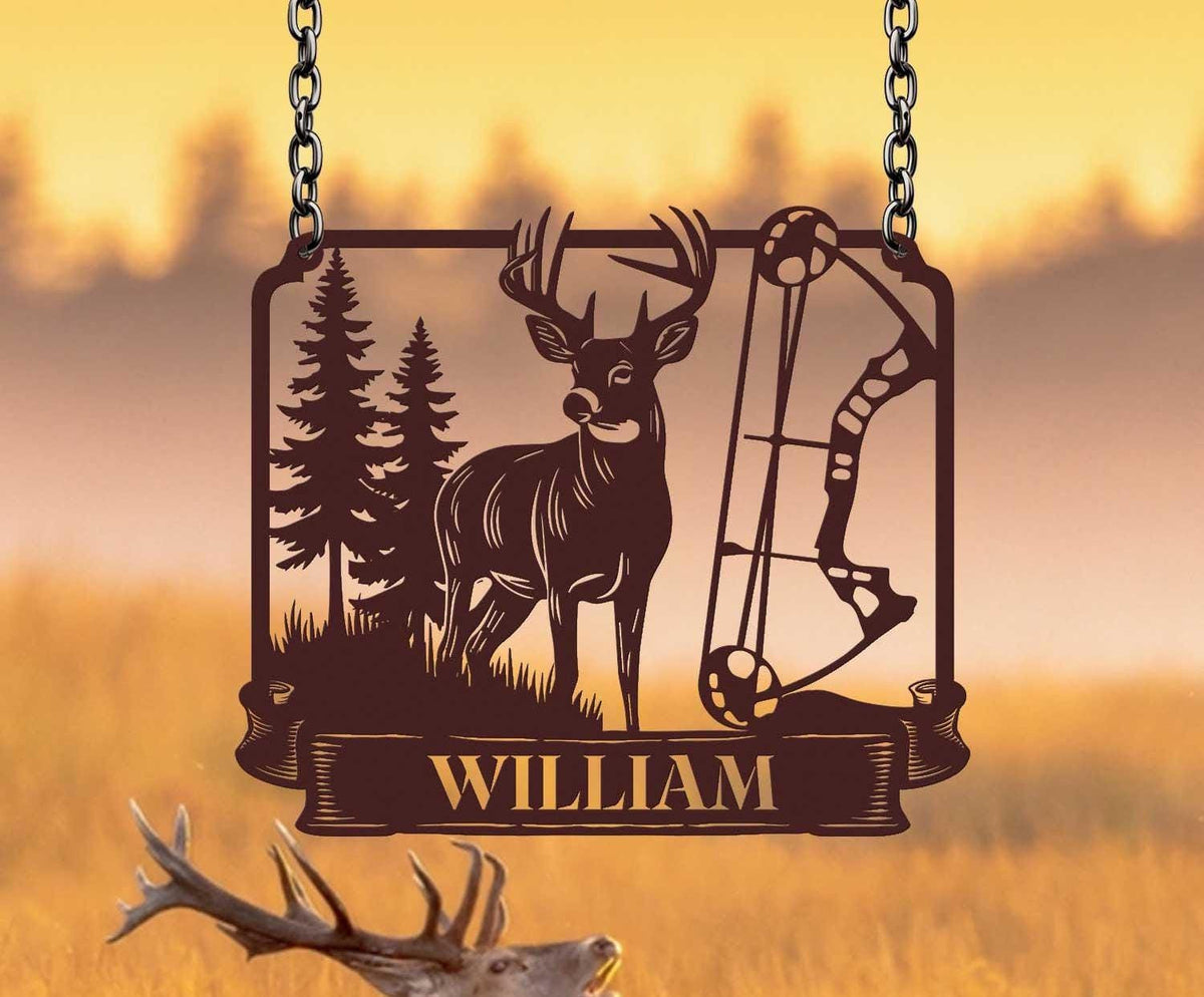 Custom Deer Bow Hunting Metal Sign Custom Deer Cabin Sign Hunting Gift Gift For Hunter Cabin Decor Housewarming Gift