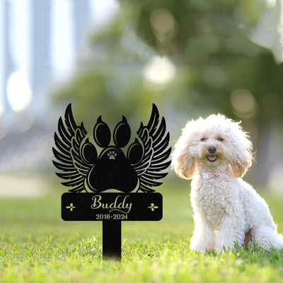 Custom Pet Pawprint Wing Wings Stake Pet Memorial Sign Pet Grave Marker Dog Cat Loss Gift Garden Yard Decor Pet Remembrance Stake