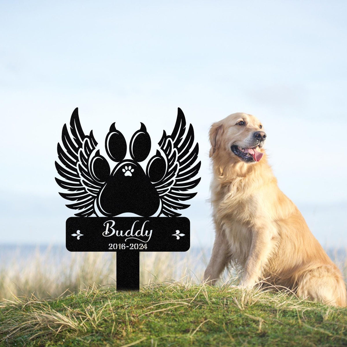Custom Pet Pawprint Wing Wings Stake Pet Memorial Sign Pet Grave Marker Dog Cat Loss Gift Garden Yard Decor Pet Remembrance Stake
