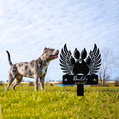 Custom Pet Pawprint Wing Wings Stake Pet Memorial Sign Pet Grave Marker Dog Cat Loss Gift Garden Yard Decor Pet Remembrance Stake