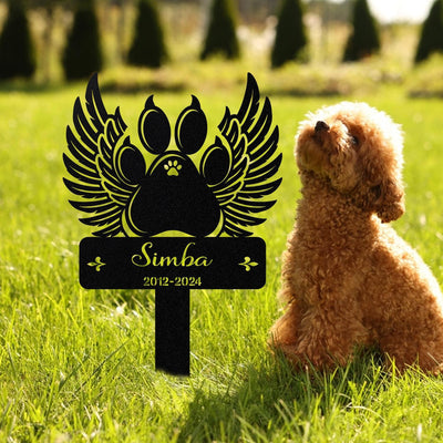 Custom Pet Pawprint Wing Wings Stake Pet Memorial Sign Pet Grave Marker Dog Cat Loss Gift Garden Yard Decor Pet Remembrance Stake